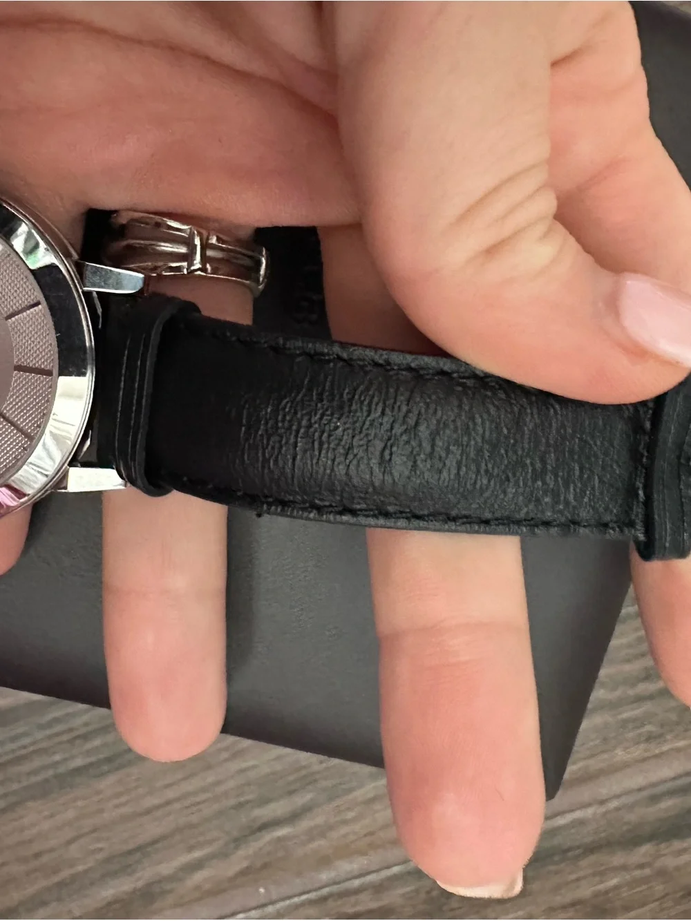 Burberry Unisex Silver Dial Black Leather Watch